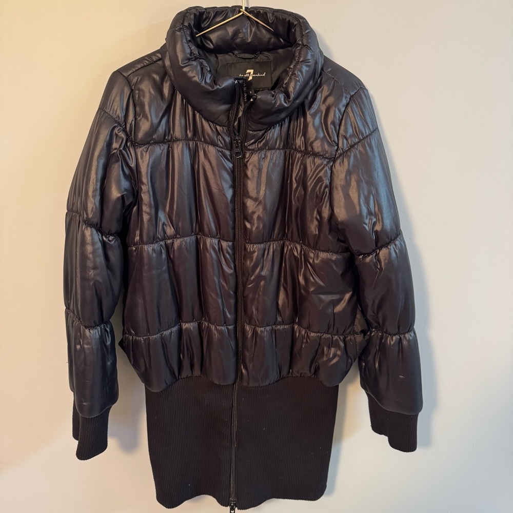 7 FOR ALL MANKIND Women's Puffer Jacket Coat Shiny DARK BLUE  Size SMALL